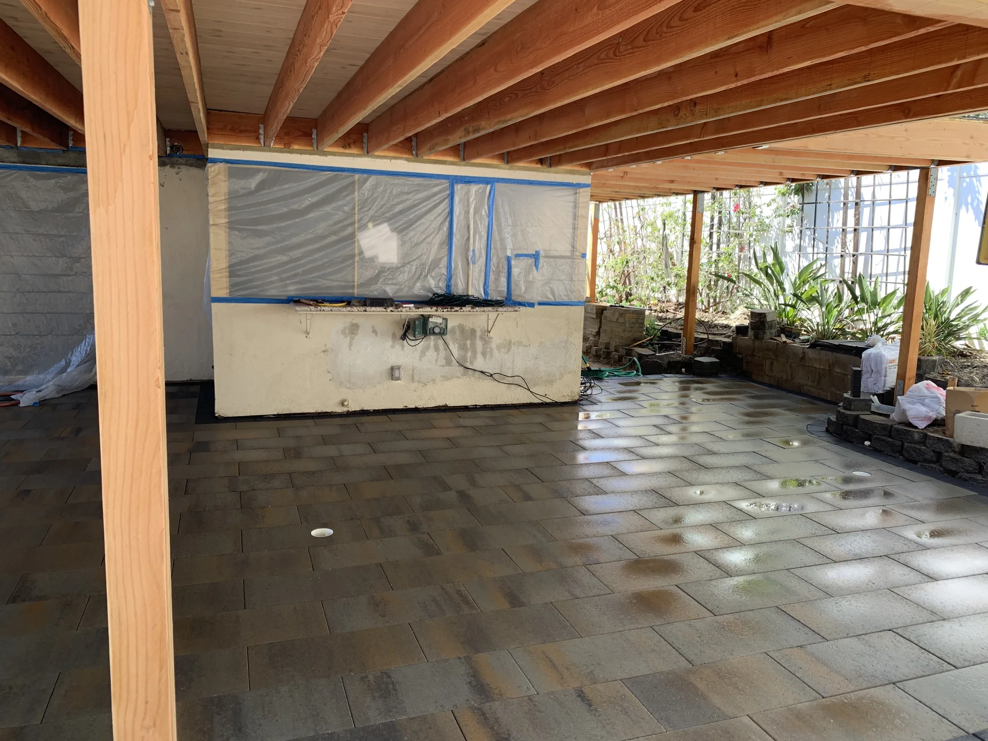 Finished seating area and privacy screen