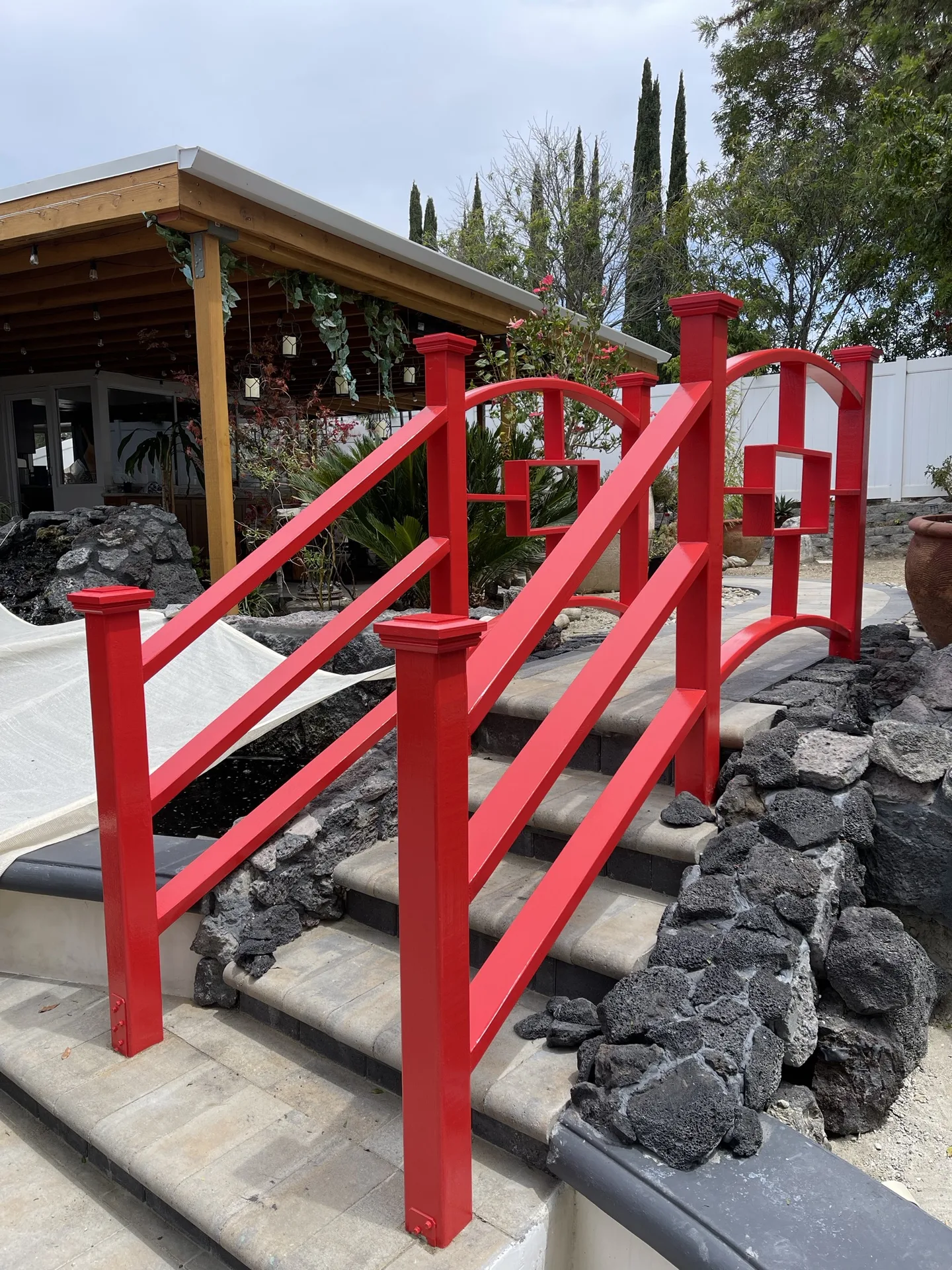 Custom red stair railings
